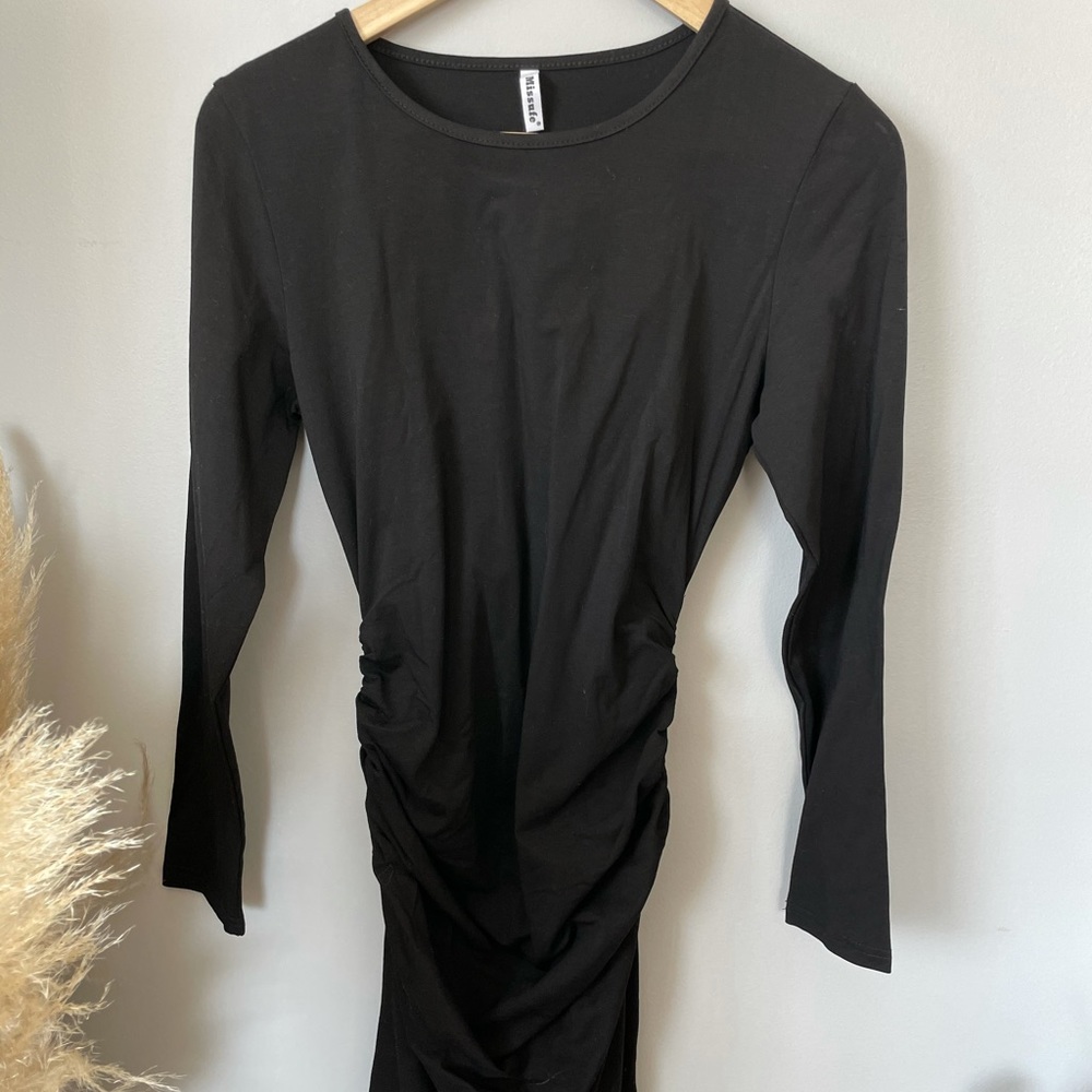 Rouched side black midi